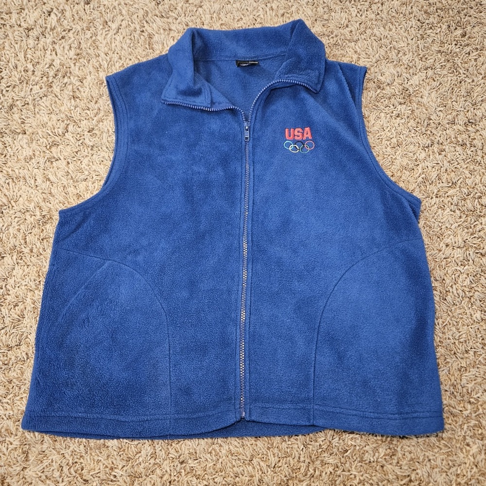 Team USA Fleece Vest Jacket Mens Size‎ M Blue Olympic Committee United States